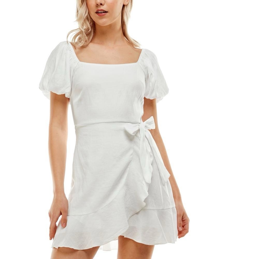 Trixxi White Ruched Tie Front Mini Dress